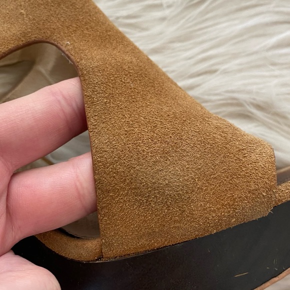 Michael Korks Tan Suede Peep Toe Josephine Wedge Sandals - Picture 13 of 15